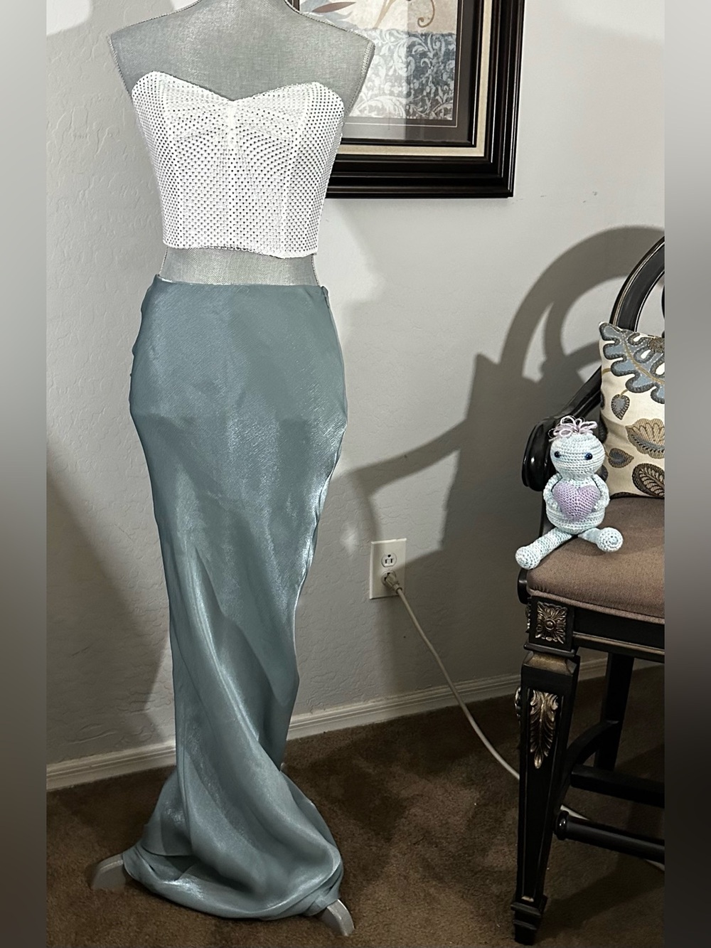 House of CB Amadi Shimmer Chiffon Maxi Skirt Blue